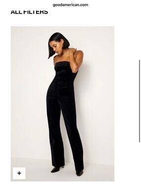 Good American Black Strapless Velvet Jumpsuit